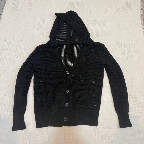 Alexander Wang medium crochet button front hooded sweater top SP 3016 - Picture 8 of 9